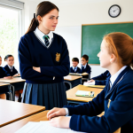 **

A young student, fully clothed in a modest school uniform, participating actively in a classroom discussion. The classroom is bright and well-equipped, with diverse students. Safe for work, appropriate content, perfect anatomy, natural proportions, professional, family-friendly.

**