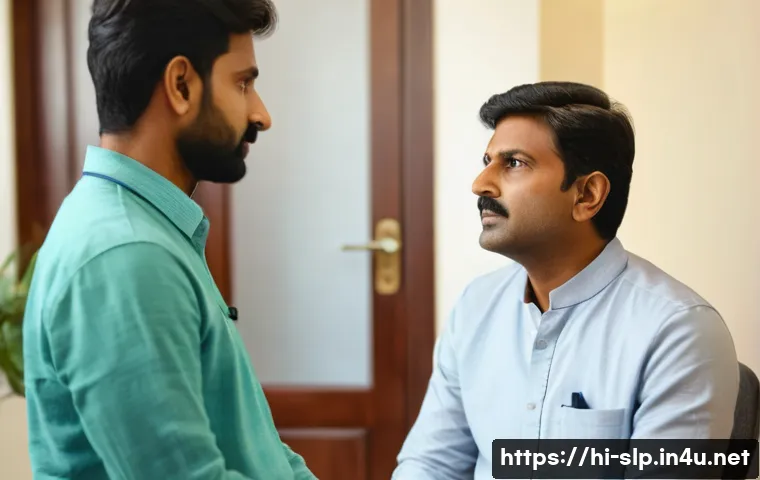 치료사의 언어 분석법 - A compassionate Indian male therapist attentively listening to a Hindi-speaking middle-aged male pat...