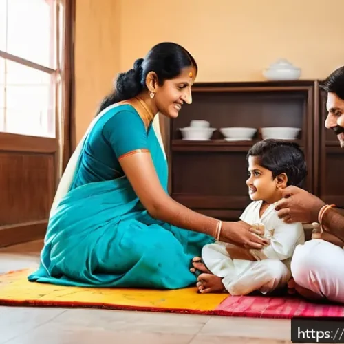 Home 32 언어병리학 - A compassionate Indian family scene showing a young child wearing a diaper engaged in speech therapy...